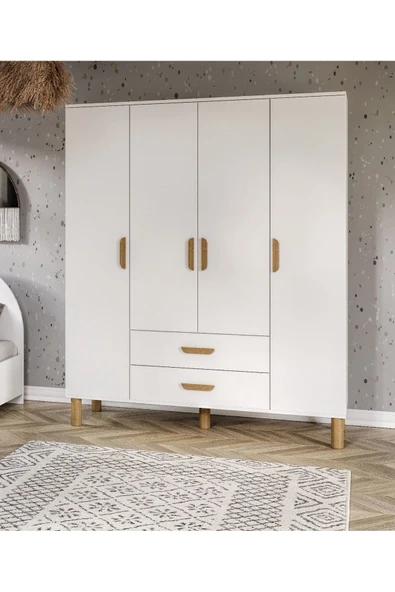 Afilli Mobilya Güneş Bohem 4 Kapaklı Gardrop Tamamı Mdf ürün görseli 1