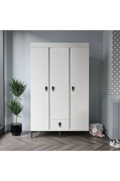 Afilli Rose 3 kapaklı tek çekmeceli dolap beyaz - Resim 3