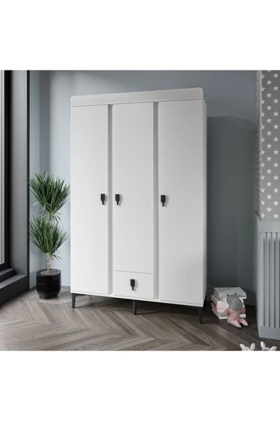 Afilli Rose 3 kapaklı tek çekmeceli dolap beyaz - Resim 2