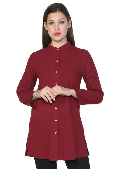 Kadın Şile Bezi Hakim Yaka Yazlık Tunik Bordo Brd 2XL Bordo ürün görseli 1
