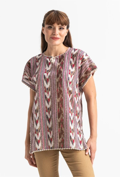 Kısa Kol Şile Bezi Kilim Yazlık Bluz Tek renk Tkrn 3XL Tek renk ürün görseli 1