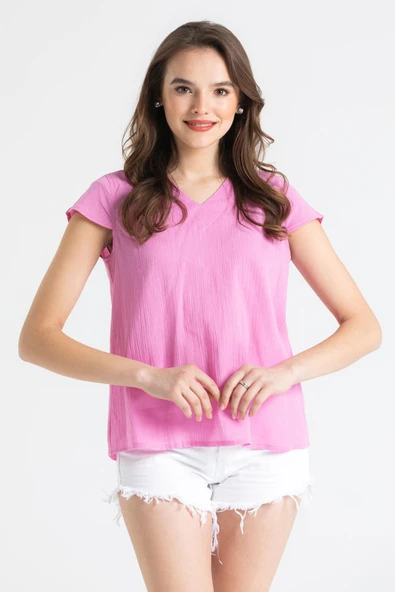 Kısa Kol Şile Bezi Ecem Yazlık Bluz Pembe Pmb S Pembe ürün görseli 1