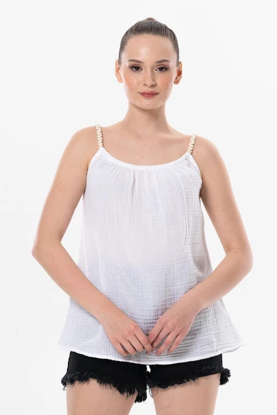 Askılı Alaçatı Yazlık Müslin Bluz Beyaz Byz L/XL Beyaz ürün görseli 1