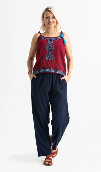 Askılı Şile Bezi Atiye Yazlık Bluz Bordo Brd XL Bordo ürün görseli 1