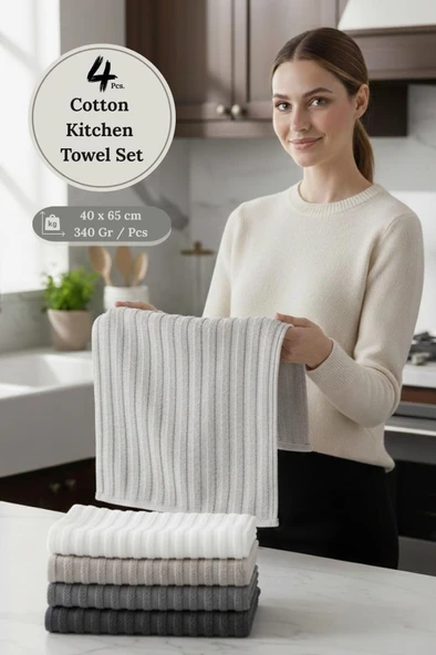 Mutfak Havlu Şal Seti 4 lü Ramla SoftLine Çizgili Dokuma Renkli - 40x65 cm ürün görseli 1