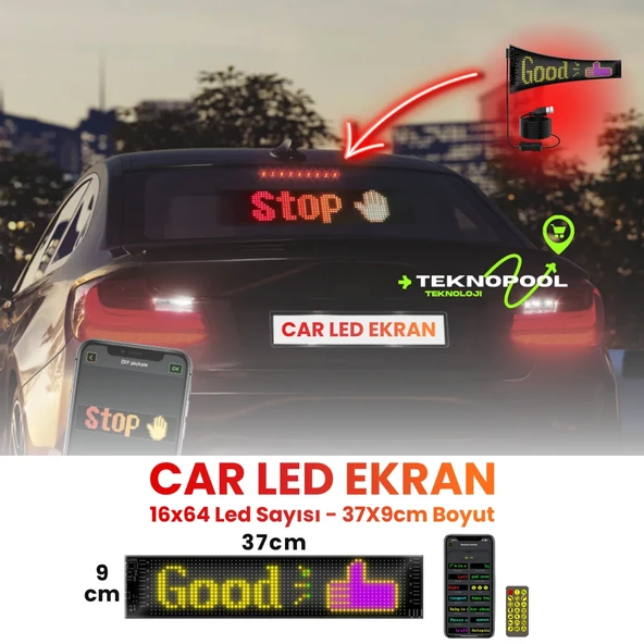 Pixel Led Panel Kişiselleştirilebilir Telefon Kontrollü Yapışkan, Esnek Araç LED'i 9X37 CM ürün görseli 1