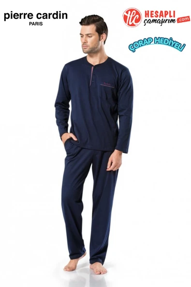 Pierre Cardin Premium Seri Erkek Rahat Kesim Uzun Kol %100 Pamuk Penye Kutulu Çeyiz/Gündelik Pijama Takım ürün görseli 1