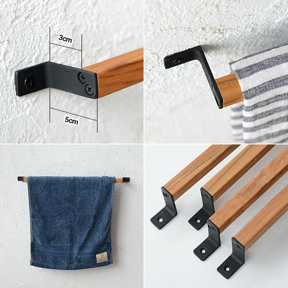 Ahşap Metal Havlu Tutacağı Metal Havlu Askısı 40 Cm Mutfak Banyo Çok Amaçlı Askılık Fincan Askılığı Mutfak Gereçleri Askılığı ürün görseli 1