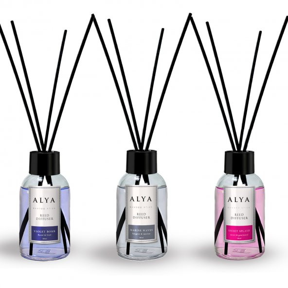 Alya Bambu Çubuklu Oda Kokusu Wave Marine ve Sweet Splash ve Violet Bomb 100 ml x 3 Adet ürün görseli 1
