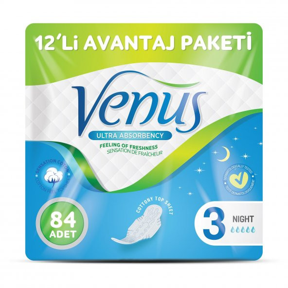 VENÜS HİJYENİK PED GECE 84 ADET (12 PAKET) ürün görseli 1