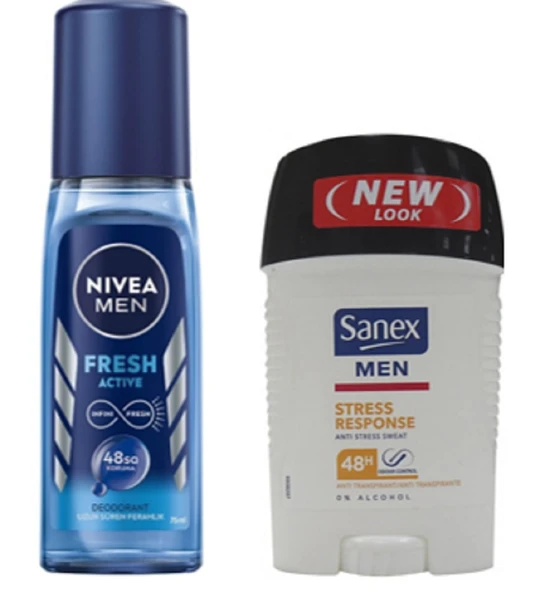 Nivea Fresh Active Men Pump Deo Sprey Cam 75 ml+Sanex Men Anti Stress Response Sweat 50ml ürün görseli 1