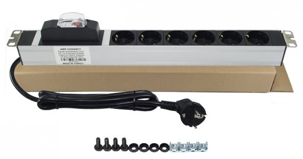 CantekStore PDU 19" 1U 6 LI (16A) SİGORTALIPRİZ GRUBU RACK KABİN ürün görseli 1