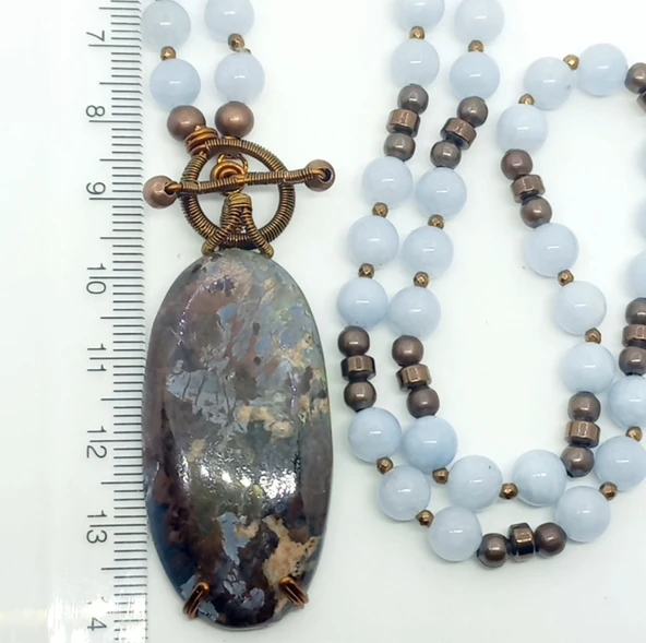 1988 Pietersite Akuamarin Hematit el yapımı kolye ürün görseli 1