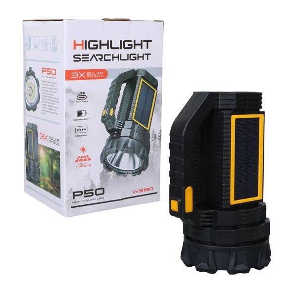 Powermaster MX-W5190-P50 Solar Şarjlı Uzun Mesafe El Feneri ürün görseli 1
