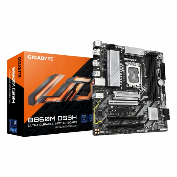 Gigabyte B860M DS3H DDR5 (9066MHz)OC M.2 HDMI/DP PCIe 5.0 1851P mATX Anakart ürün görseli 1