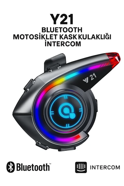 Y21 Bluetooth Motosiklet Kask Kulaklığı  Renkli LED Işıklı, İnterkom Destekli, Yüksek Ses Kalites ürün görseli 1