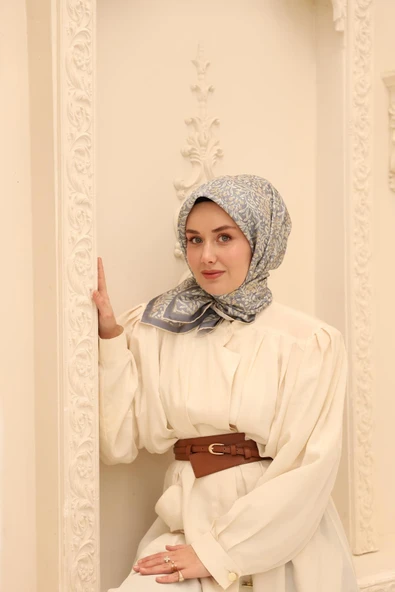 Silk Home Twill İpek Eşarp 11464-19 Çelik Mavi, Ekru ürün görseli 1