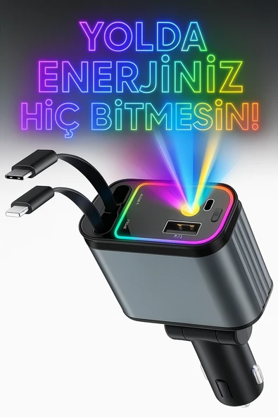66W Led Işık Tavan Aydınlatmalı 4IN1 Çift Kablolu Hızlı Şarj 3.4A Araç İçi Çakmaklık Şarj Aleti ürün görseli 1