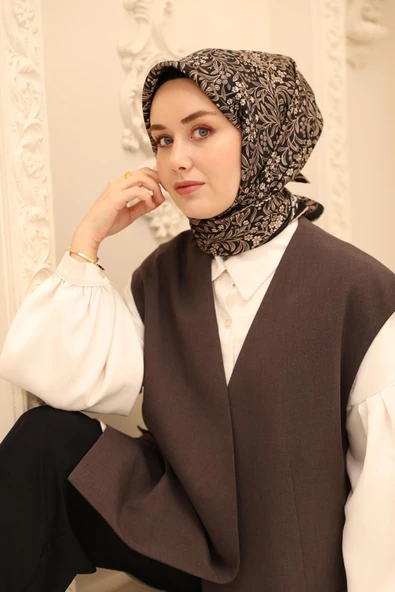 Silk Home Twill ipek Eşarp 11464-30 Siyah Vizon Duman ürün görseli 1