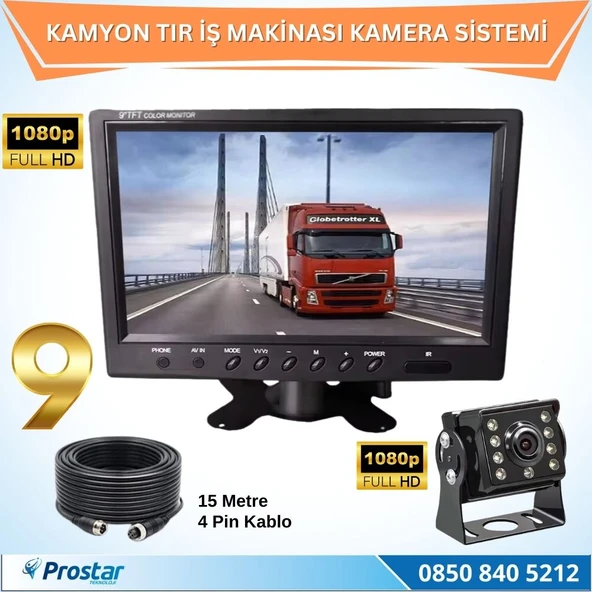 Kamyon Tır ve İş Makinaları için 9 inç AHD Monitörlü 1080P Full HD Kameralı Tak Kullan Set ürün görseli 1