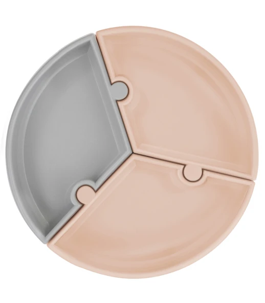 OiOi Puzzle Vakum Tabanlı Silikon Tabak Bubble Beige / Powder Grey ürün görseli 1