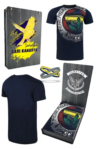 Fenerbahçe Orijinal Lisanslı Tribün 6 Renk Logolu Spor T-Shirt+ Bileklik Set Hediyelik Ahşap Kutulu ürün görseli 1