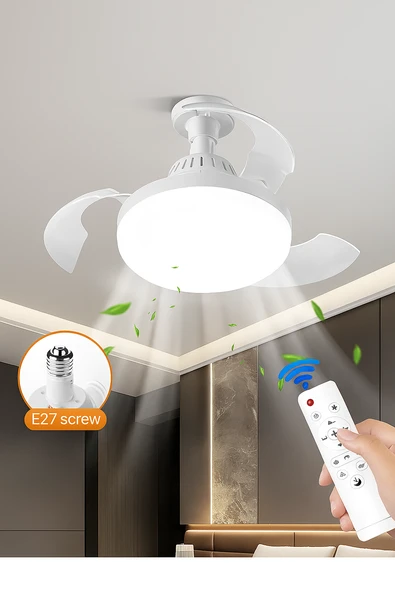 QASUL LED Işıklı Katlanabilir Akıllı Tavan Vantilatörü  Sessiz Fan & Kumandalı Aydınlatma ürün görseli 1