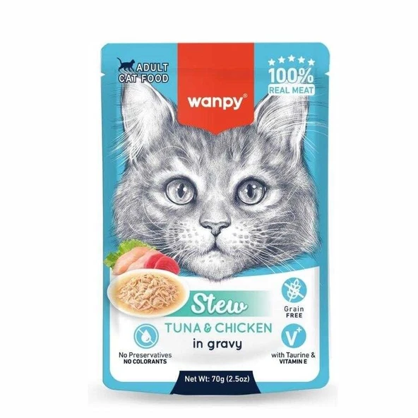 Wanpy Stew Gravy Ton Balıklı ve Tavuklu Yetişkin Yaş Kedi Maması 70 Gr ürün görseli 1