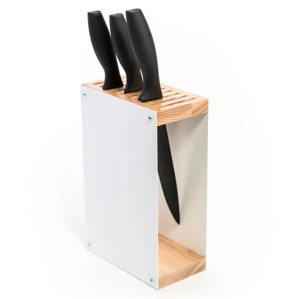 Doğal Ahşap Metal Bıçak Standı, Mutfak Bıçak Rafı, Bıçak Standı (Bıçak Dahil Değildir) ürün görseli 1