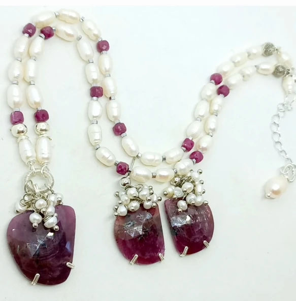 1932 Kök Safir doğal kültür arpa İnci el yapımı kolye ürün görseli 1