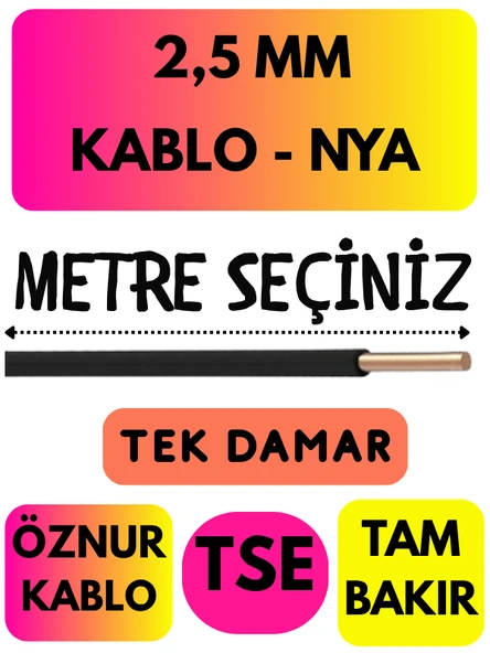 Öznur 2,5 MM NYA Kablo Metre Seçenekli (Siyah) ürün görseli 1