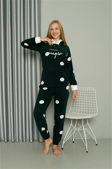 Moda Çizgi Welsoft Polar Kadın Kapşonlu Pijama Takımı 8512 ürün görseli 1