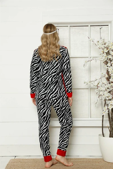 Moda Çizgi Polar Kadın Pijama Takımı - Resim 4