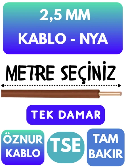 Öznur 2,5 MM NYA Kablo Metre Seçenekli (Kahverengi) ürün görseli 1