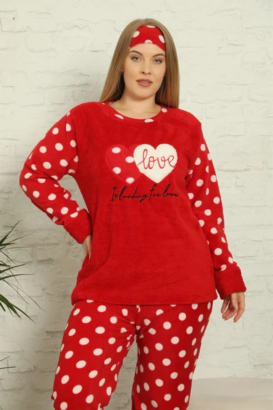 Moda Çizgi Polar Kadın Büyük Beden Pijama Takımı 808011 ürün görseli 1