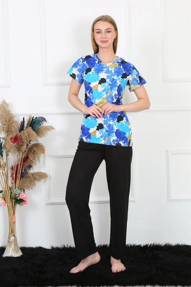 Moda Çizgi Kadın Penye Kısa Kol Pijama Takım 4142 ürün görseli 1