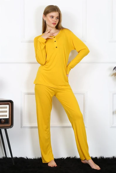 Moda Çizgi Kadın Penye Uzun Kol Patlı Pijama Takım 4167 ürün görseli 1