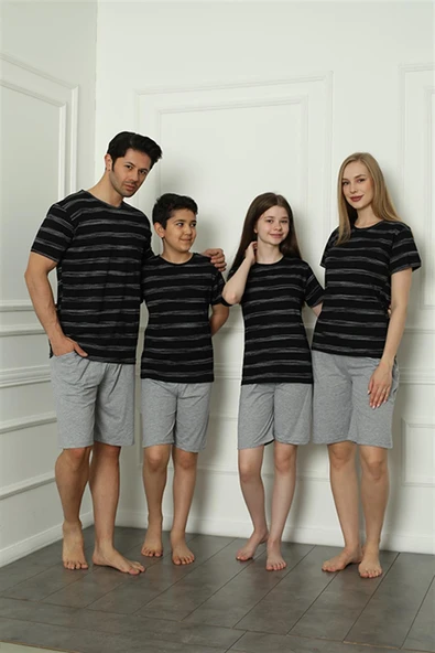 Moda Çizgi Aile Penye Şortlu Pijama Takım (anne - kız ) 50115 Ayrı Ayrı Satılır . Fiyatları Farklıdır ürün görseli 1