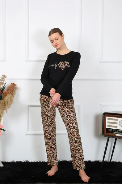 Moda Çizgi Kadın Penye Uzun Kol Pijama Takım 4129 ürün görseli 1