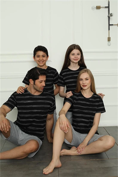 Moda Çizgi Aile Penye Şortlu Pijama Takım (baba - oğul ) 50115 Ayrı Ayrı Satılır . Fiyatları Farklıdır ürün görseli 1