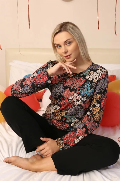 Moda Çizgi Kadın Uzun Kol Penye Pijama Takım 4205 ürün görseli 1
