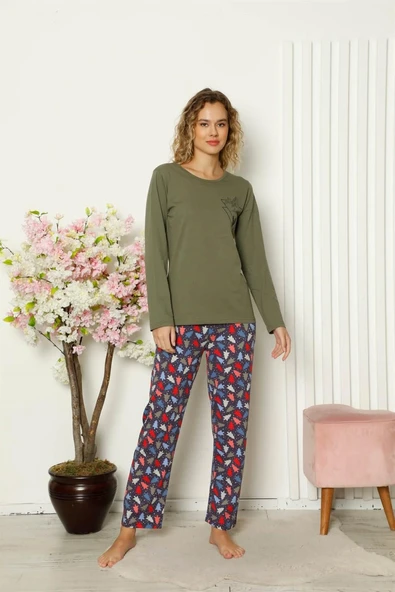 Moda Çizgi Kadın Penye Uzun Kol Pijama Takım 4101 ürün görseli 1