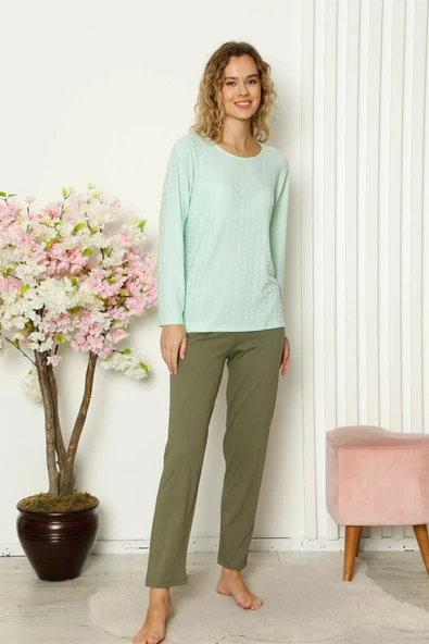 Moda Çizgi Kadın Penye Uzun Kol Pijama Takım 4110 ürün görseli 1