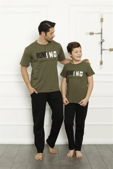 Moda Çizgi Baba Oğul Haki Aile Pijama Takım Ayrı Ayrı Satılır 50102 ürün görseli 1