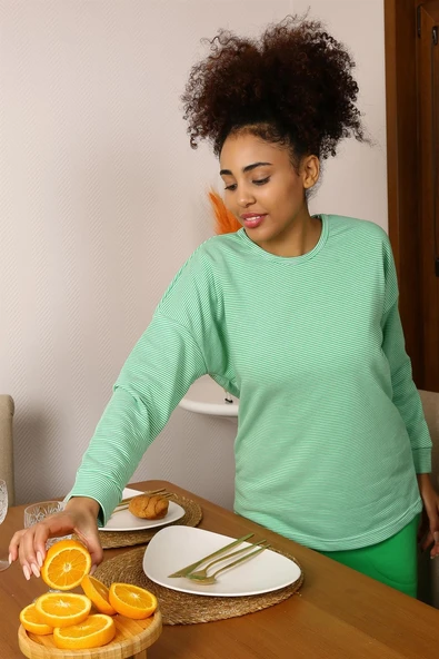 Moda Çizgi Kadın Uzun Kol 3 İplik Penye Pijama Takım 4191 ürün görseli 1