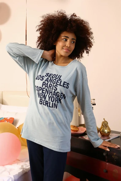 Moda Çizgi Kadın Uzun Kol Penye Pijama Takım 4182 ürün görseli 1