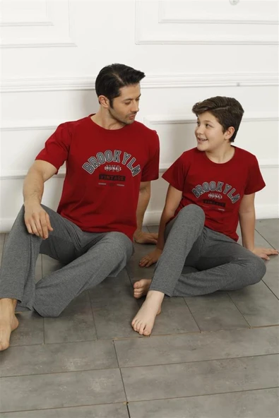 Moda Çizgi Baba Oğul Kırmızı Aile Pijama Takım Ayrı Ayrı Satılır 50102 ürün görseli 1