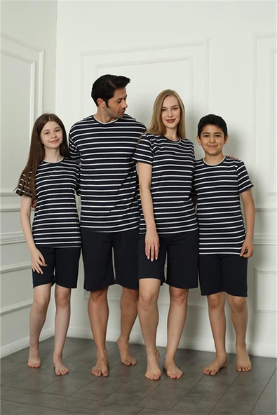 Moda Çizgi Aile Penye Şortlu Pijama Takım (baba - oğul ) 50117 Ayrı Ayrı Satılır . Fiyatları Farklıdır ürün görseli 1