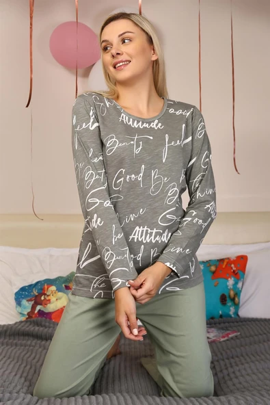 Moda Çizgi Kadın Uzun Kol Penye Pijama Takım 4206 ürün görseli 1