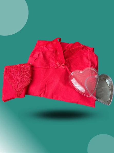 Moda Çizgi Kadın Yılbaşı 2'li Özel Kalp Kutulu Slip - Gecelik Hediye Seti 2025 ürün görseli 1